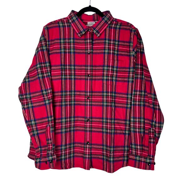 L.L.Bean Red Plaid Flannel Button Down Shirt Relaxed Fit Large Gorpcore Utility - Picture 1 of 4